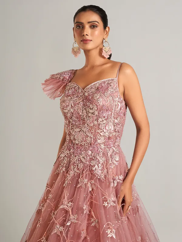 Latest brown net designer gown