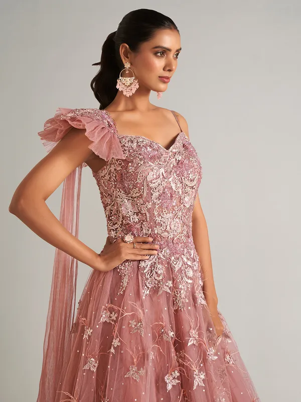 Latest brown net designer gown