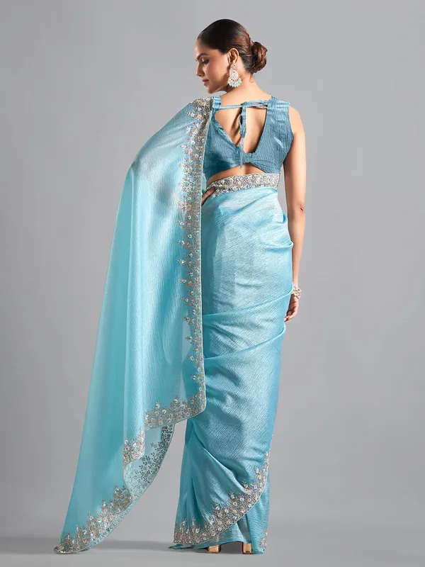 Latest chiffon saree in sky blue