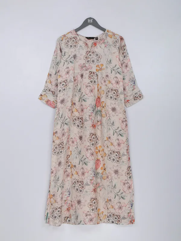 Latest cotton cream printed kurti