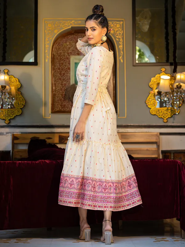 Latest cotton cream printed long kurti