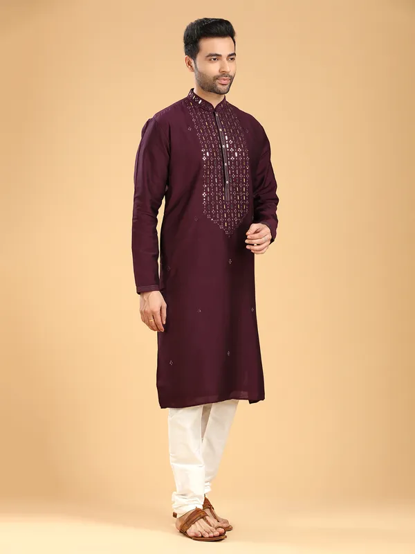 Latest cotton kurta suit in wine