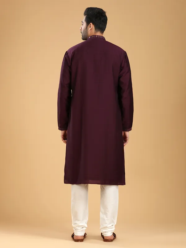 Latest cotton  Men Kurta pajama in wine