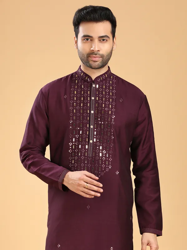 Latest cotton  Men Kurta pajama in wine