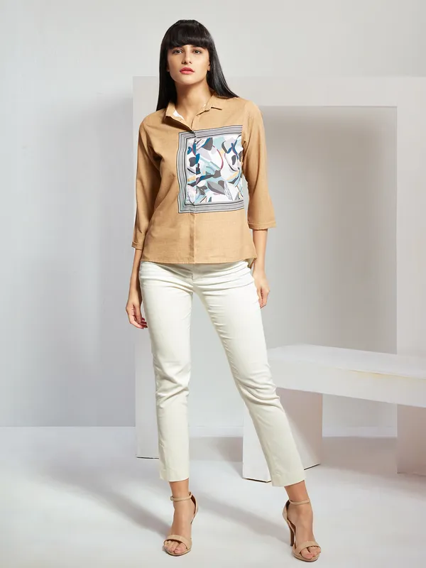 Latest cotton printed brown shirt