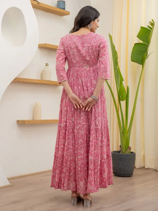 Latest cotton printed pink long kurti