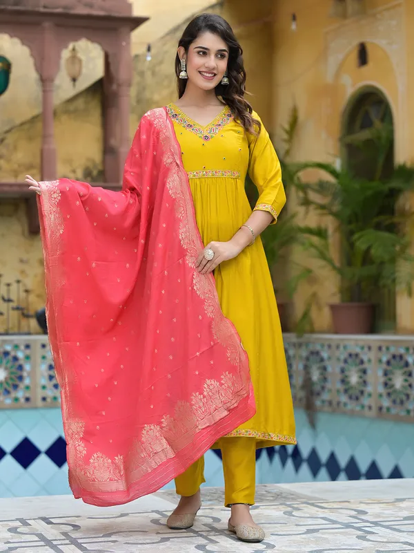 Latest cotton yellow kurti set