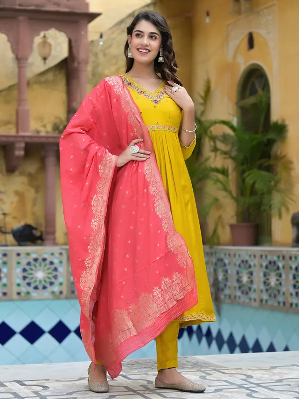 Latest cotton yellow kurti set