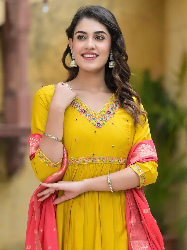 Latest cotton yellow kurti set