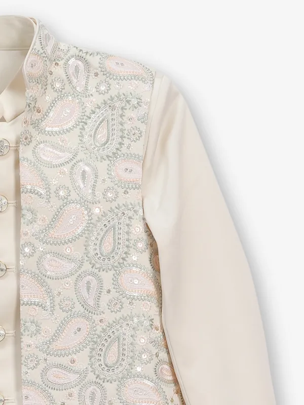 Latest cream cotton silk Indowestern for boys