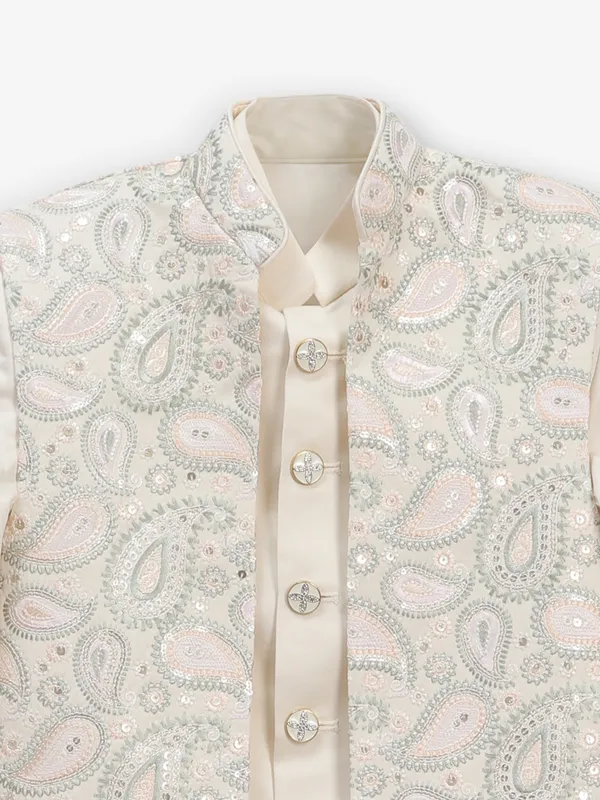 Latest cream cotton silk Indowestern for boys