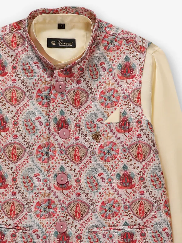 Latest cream cotton silk waistcoat set for wedding