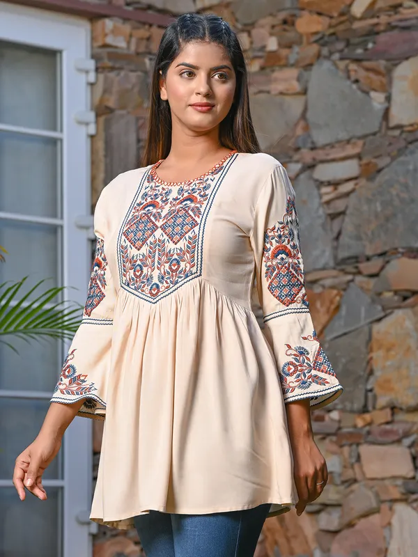 Latest cream cotton tunic top