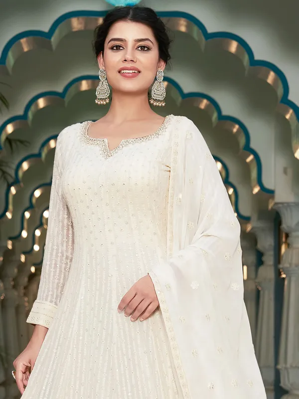 Latest cream georgette anarkali salwar suit
