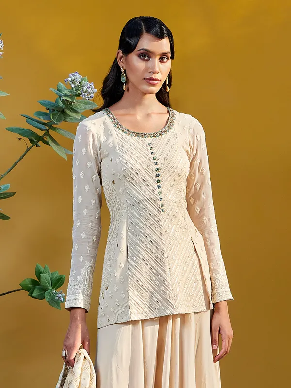 Latest cream georgette palazzo suit