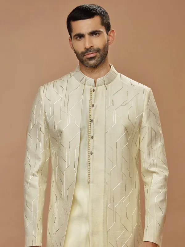 Latest cream indowestern in silk