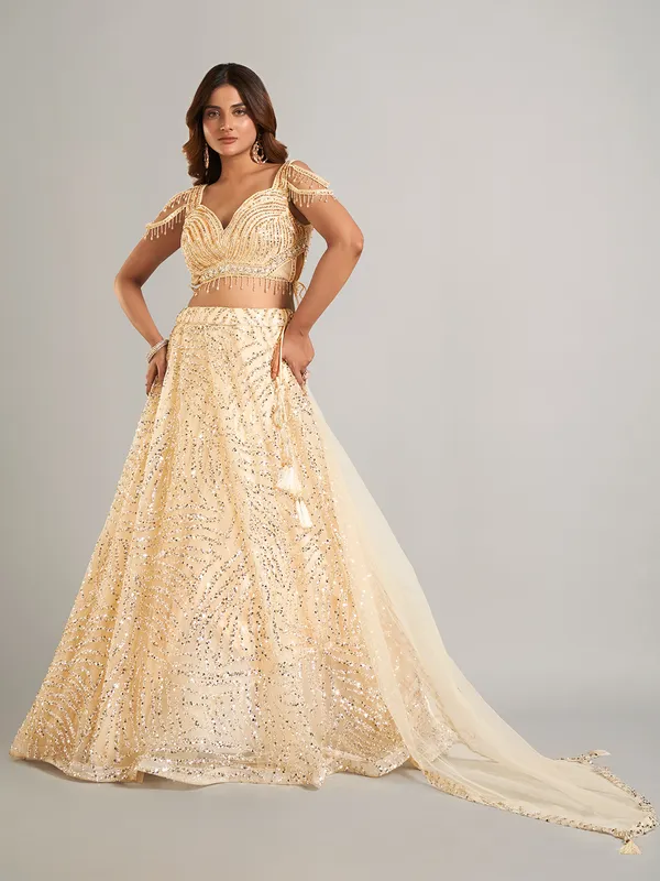 Latest cream net lehenga choli for wedding