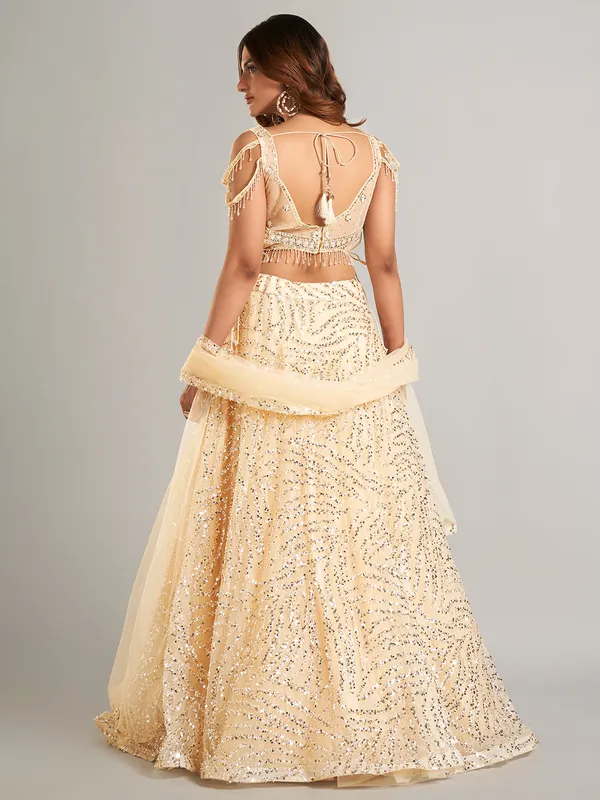 Latest cream net lehenga choli for wedding
