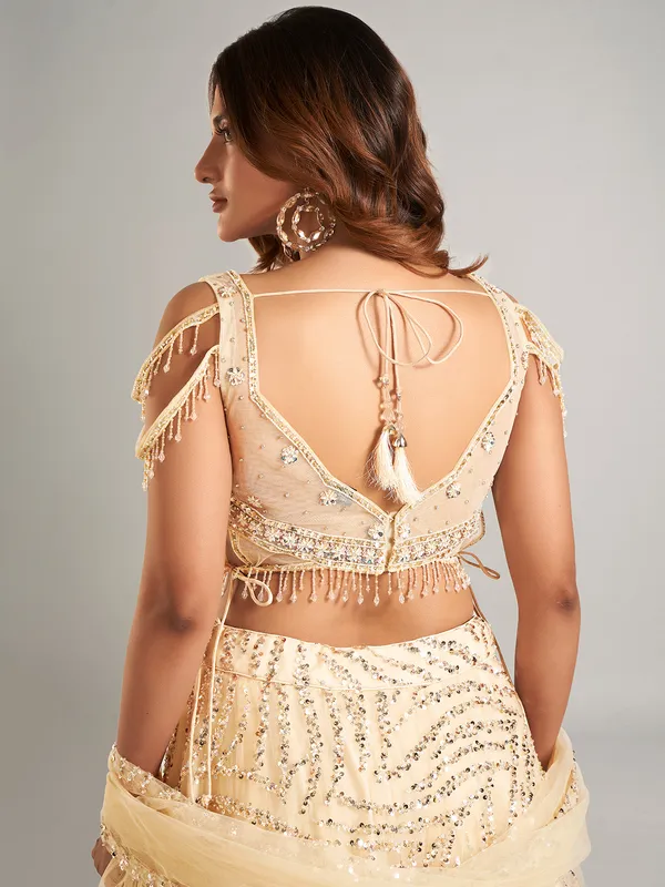 Latest cream net lehenga choli for wedding