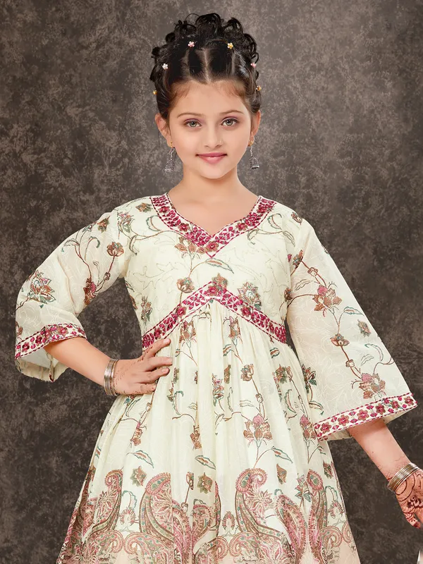 Latest cream printed salwar suit