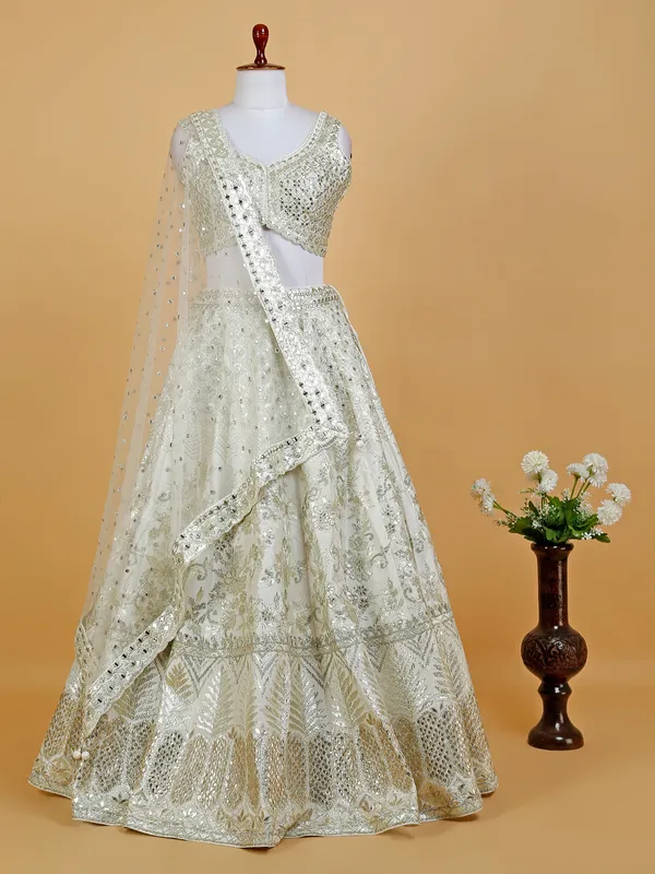 Latest cream raw silk lehenga choli