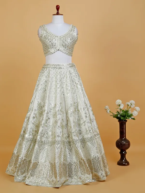 Latest cream raw silk lehenga choli