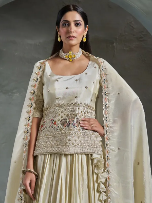 Latest cream silk lehenga choli for wedding