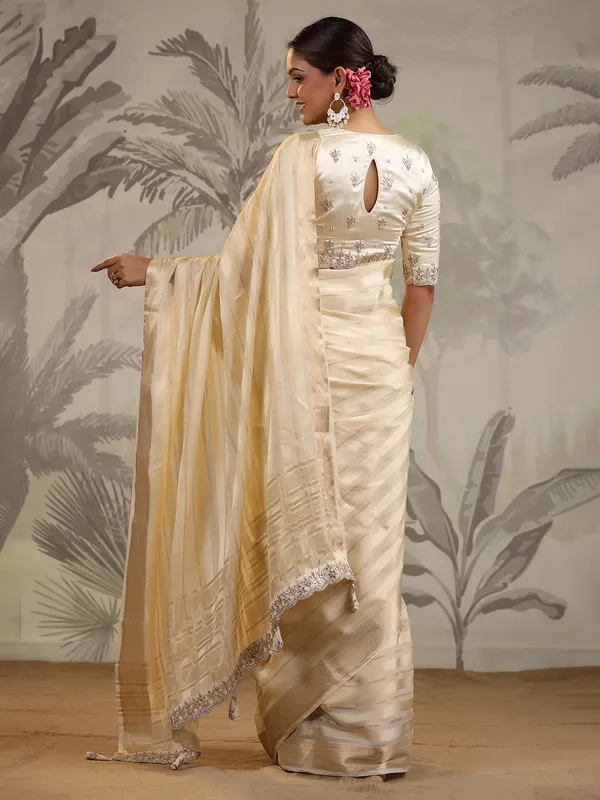 Latest cream soft organza saree