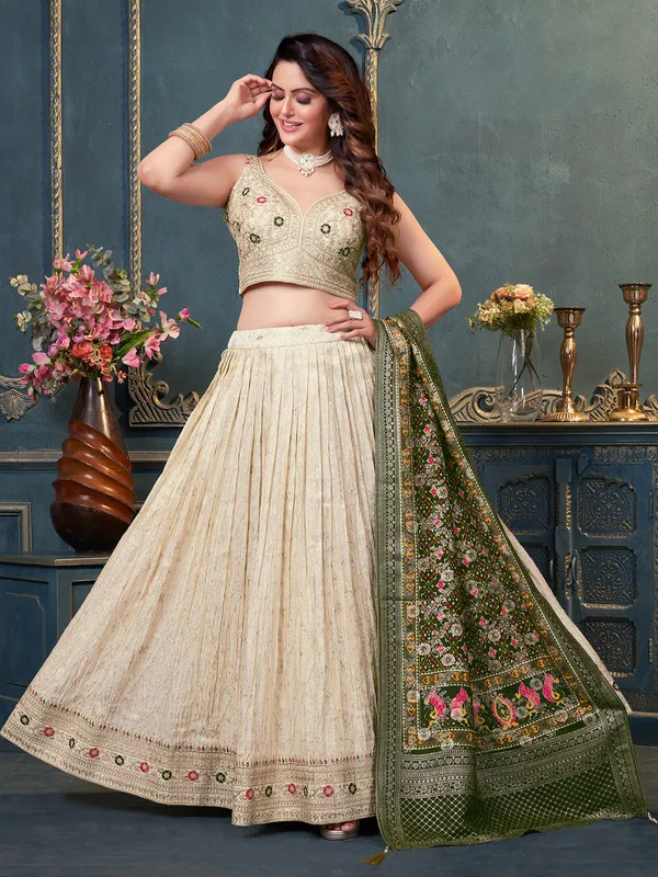 Latest cream wedding lehenga choli in silk