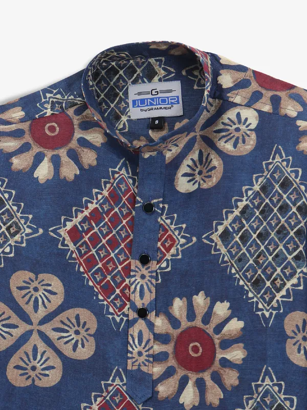 Latest dark blue cotton printed kurta
