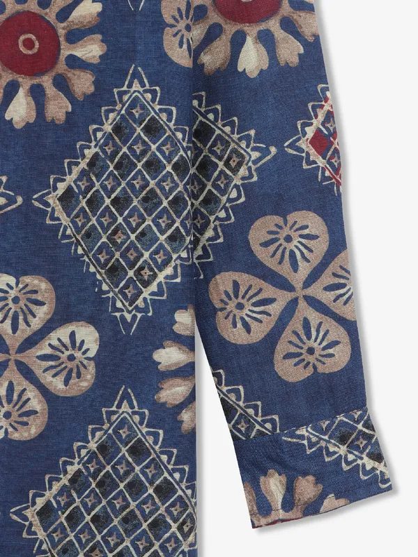 Latest dark blue cotton printed kurta