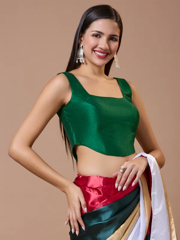 Latest dark green silk ready-made blouse