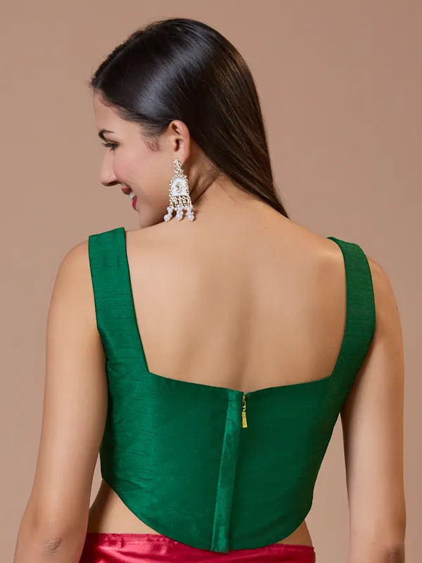 Latest dark green silk ready-made blouse