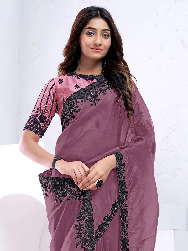 Latest dark mauve silk saree