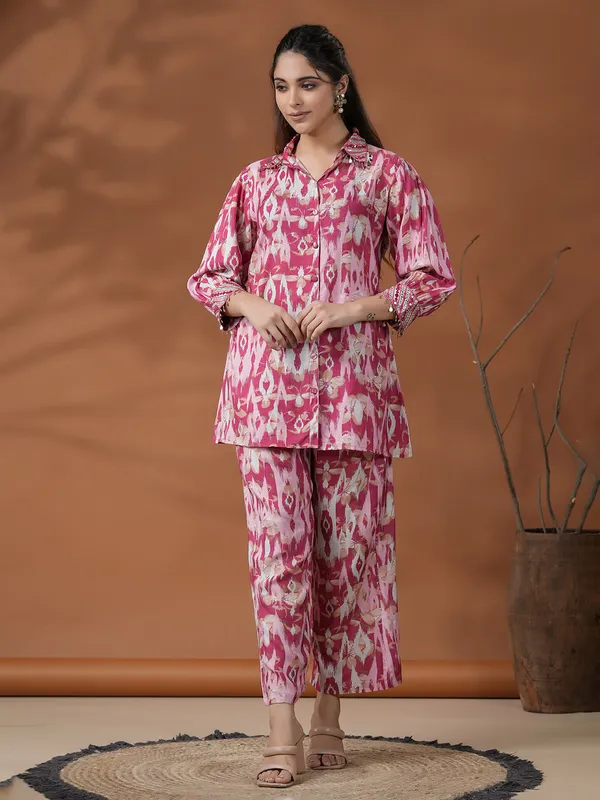 Latest dark pink cotton co ord set