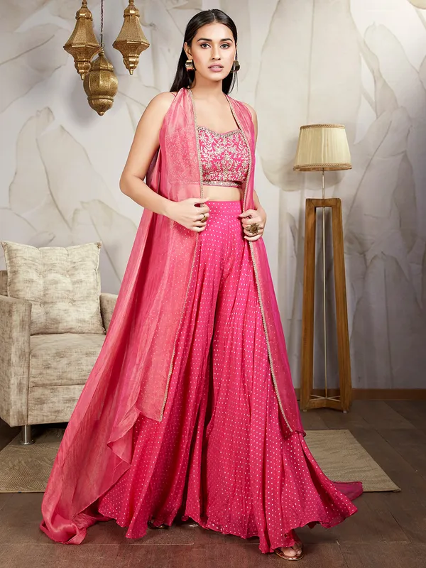Latest dark pink silk palazzo suit