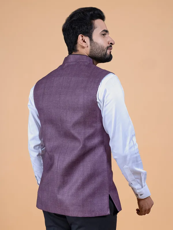 Latest dark purple jute silk waistcoat