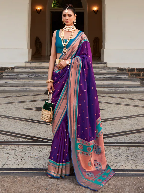 Latest dark purple paithani silk saree