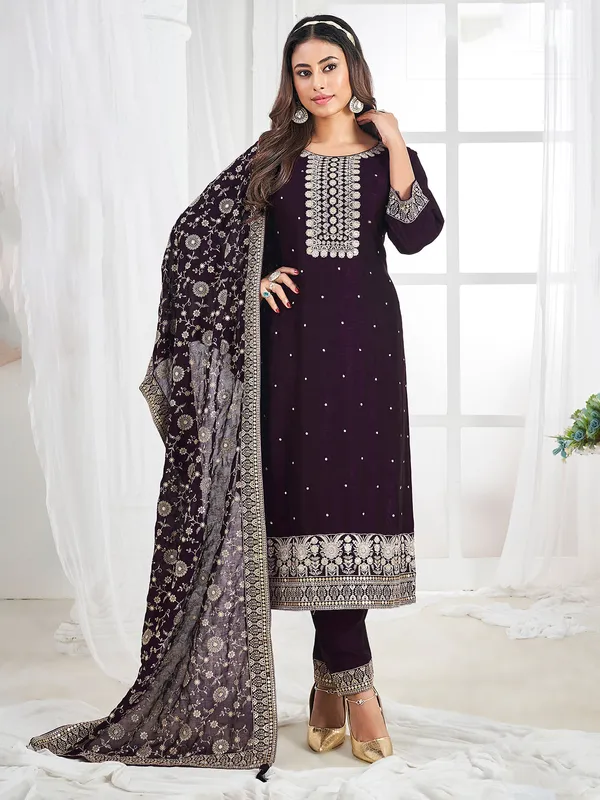 Latest dark purple salwar suit with dupatta