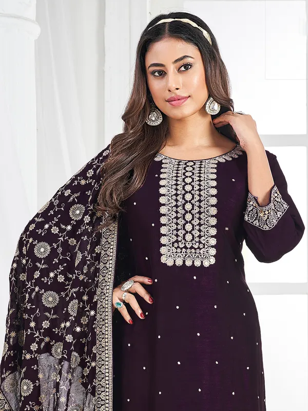 Latest dark purple salwar suit with dupatta