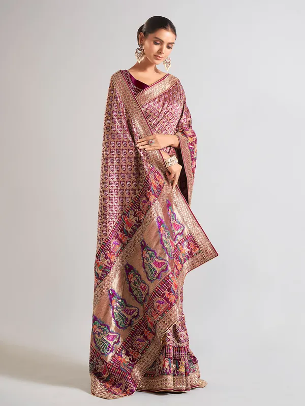 Dark purple silk saree for wedding