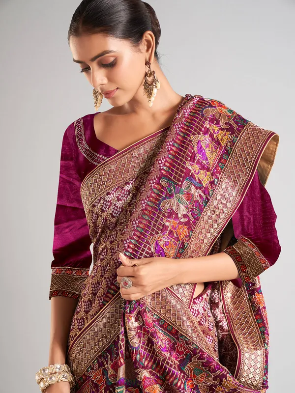 Dark purple silk saree for wedding