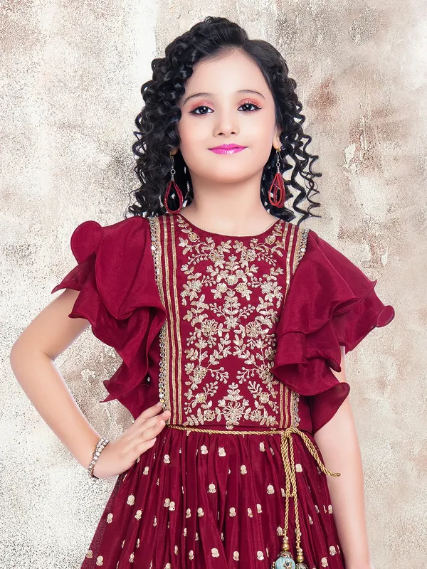 Latest designer wedding wear silk maroon lehenga choli