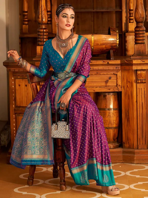 Latest elegant purple banarasi silk saree