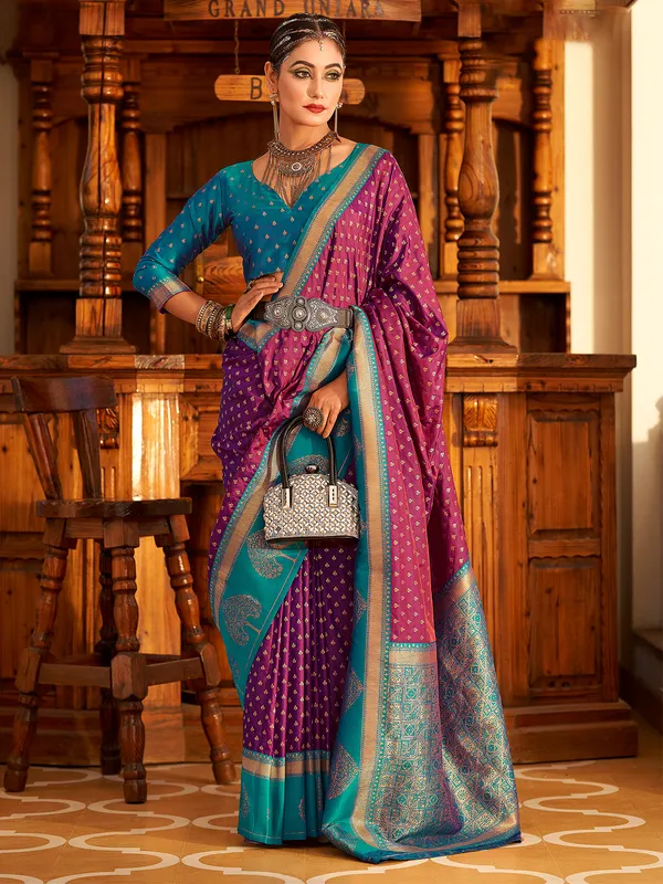 Latest elegant purple banarasi silk saree