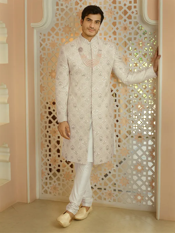 Latest georgette cream sherwani