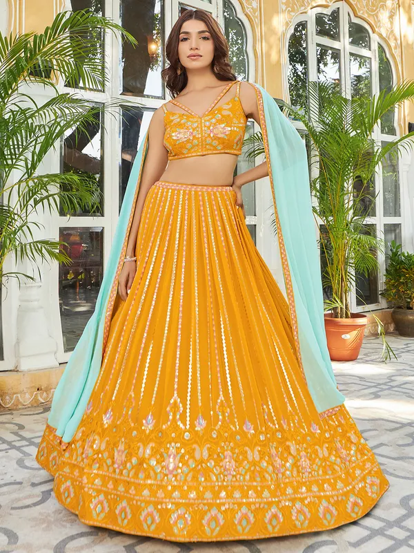 Latest georgette mustard yellow lehenga choli