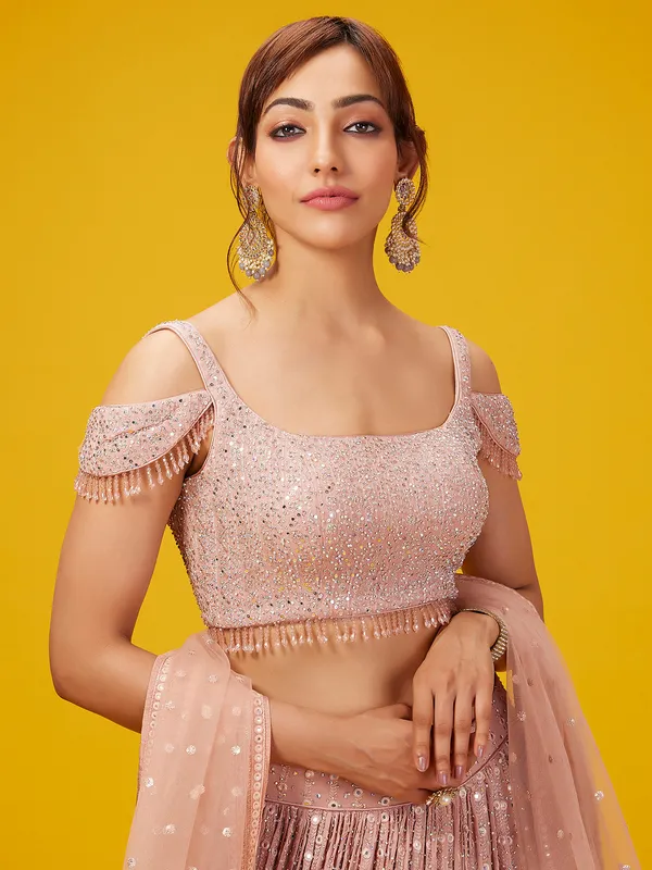 Latest georgette peach lehenga choli for wedding