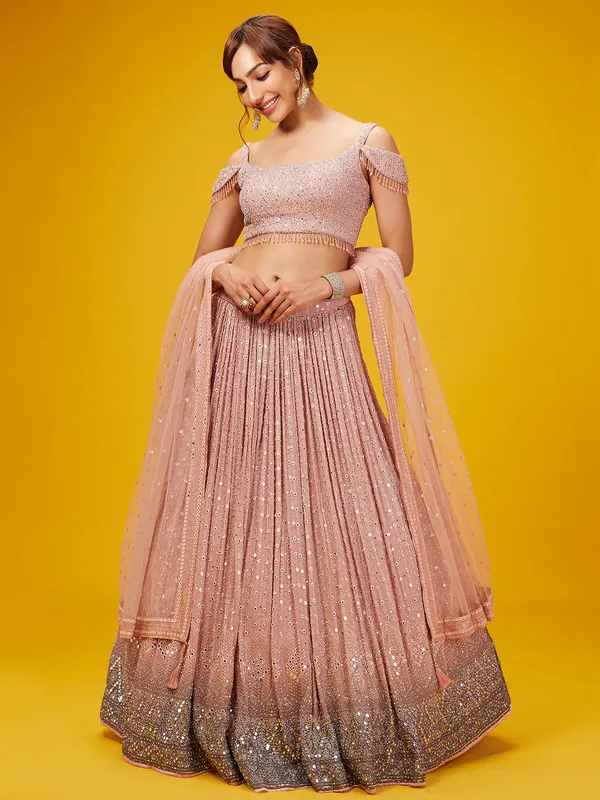 Latest georgette peach lehenga choli for wedding