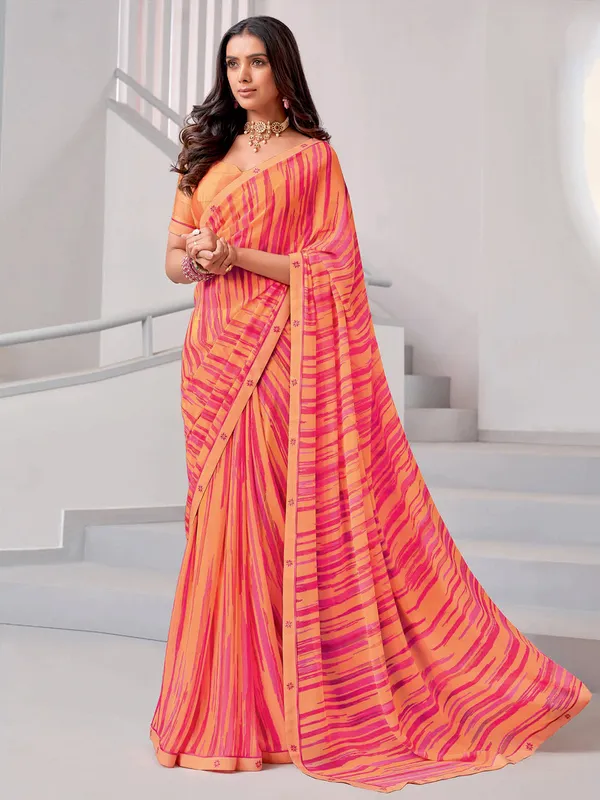 Latest georgette peach printed saree